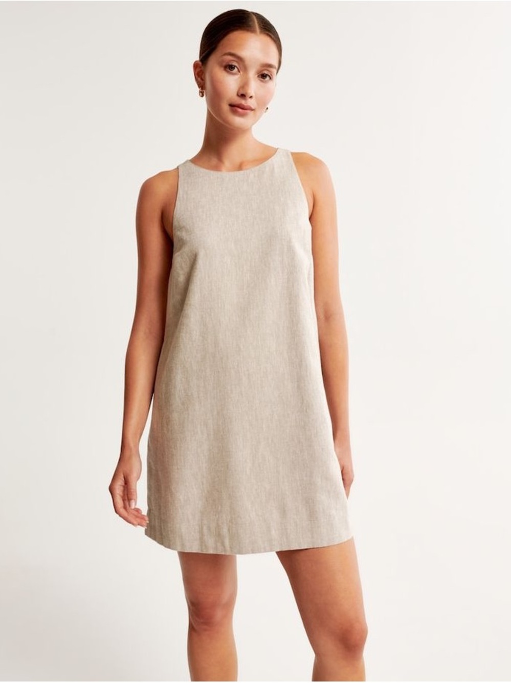 Abercrombie Sleeveless Linen Shift Dress in Light Beige